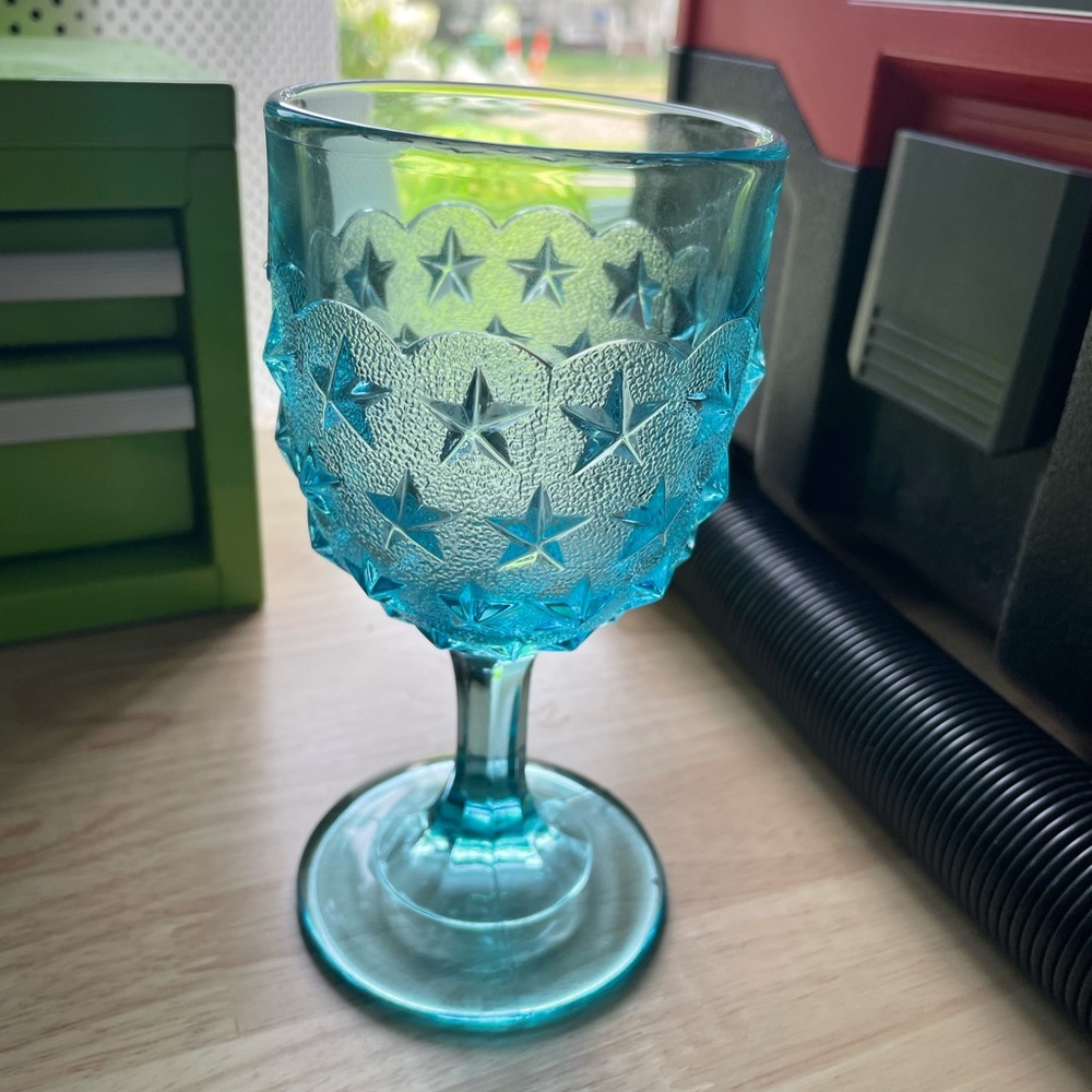 L.G Wright turquoise Star Pattern Glass Goblet